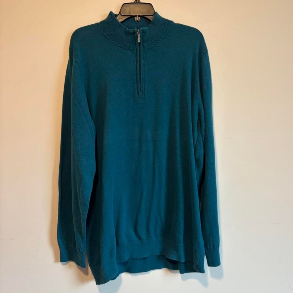 Vintage L.L. Bean blue cotton and cashmere quarter zip sweater